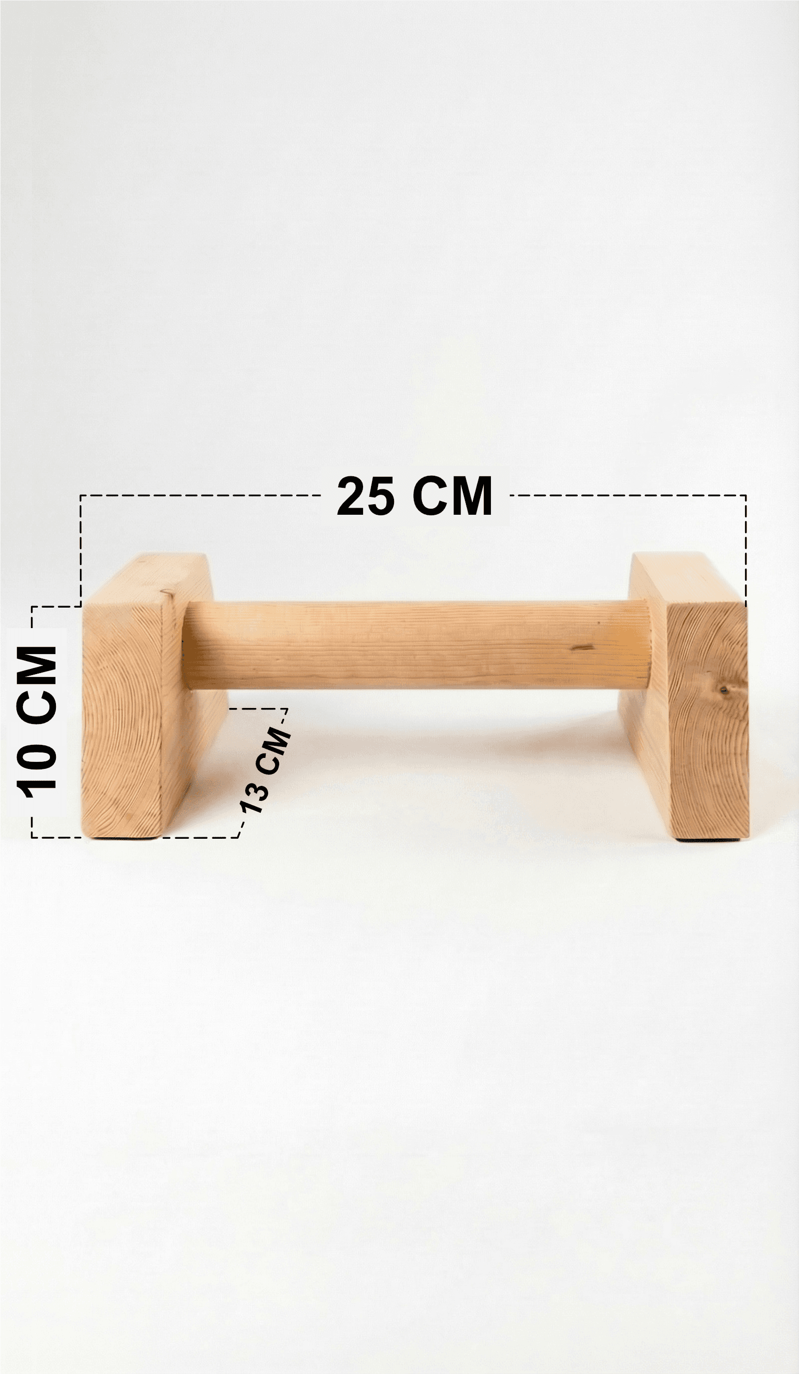 Enkelt parallette med mål: 25 cm lengde, 10 cm høyde, 13 cm grep